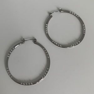 Silver hoop earrings with rinestone detail